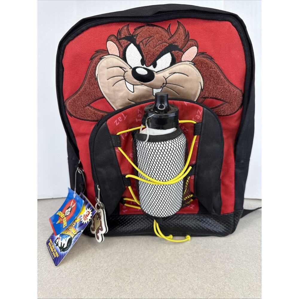 NEW Vintage 2000 Y2K Looney Tunes Tasmanian Devil Backpack W/ Water Bottle